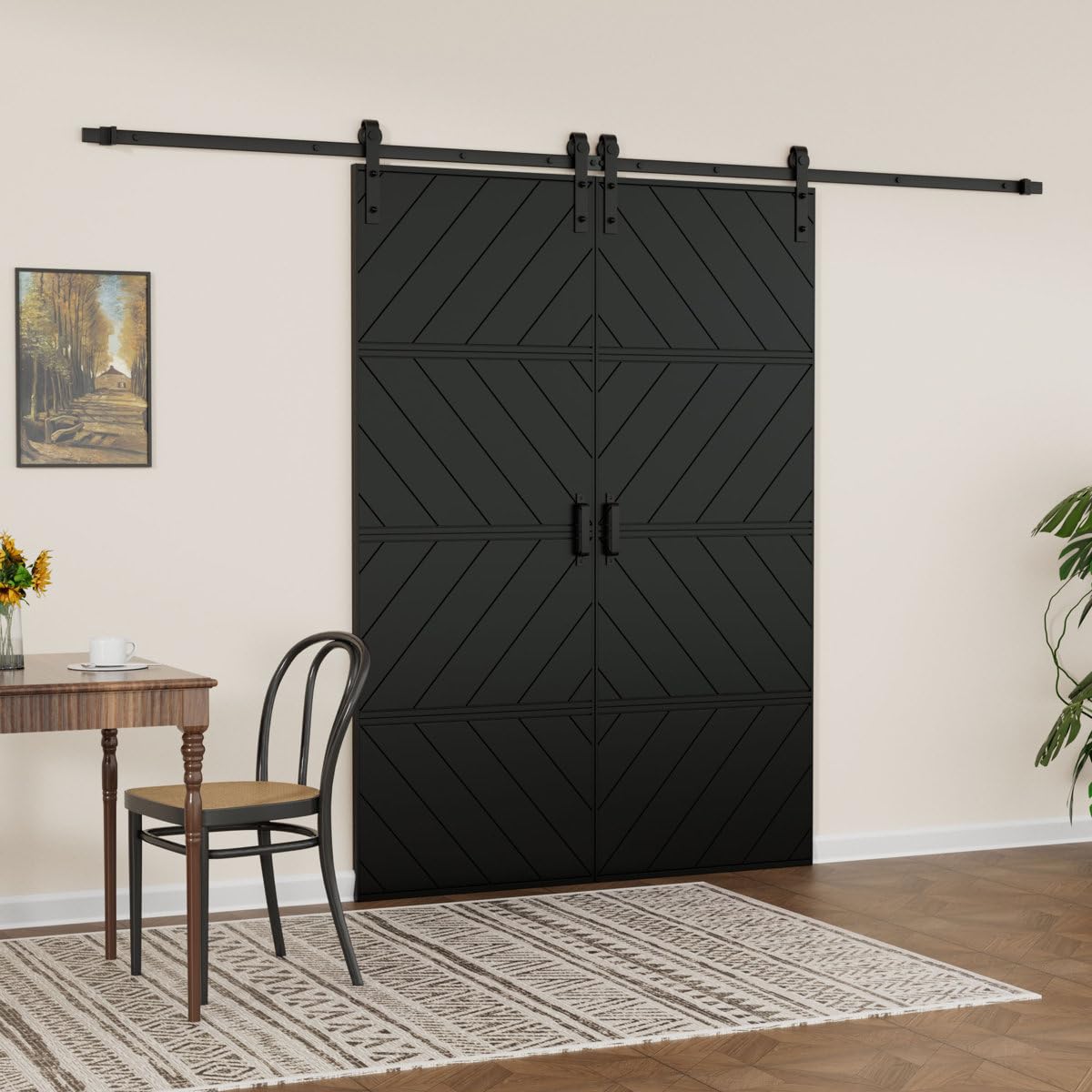 Double Modern Wave Design Sliding Barn Door with Installation Hardware Kit(Easy Assembly),60"×84"