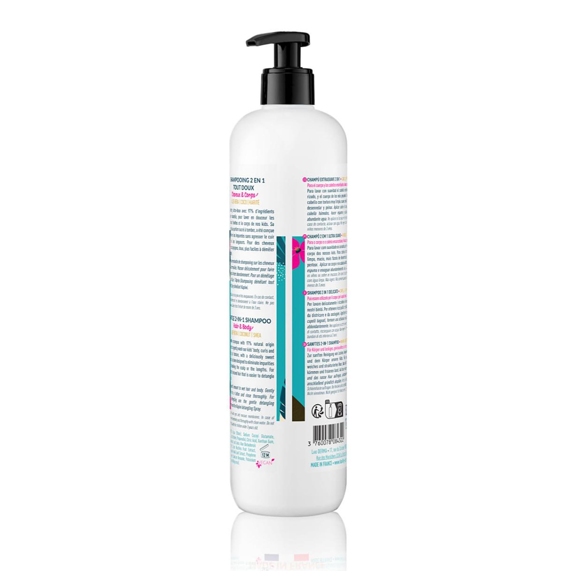 KAIRLY - Shampooing Tout Doux 2-en-1 KAPIWI Kids - Cheveux Bouclés & Corps - Nettoie, Hydrate & Aide au Démêlage - 500ml - 97% Naturel - Aloe Vera, Coco & Karité