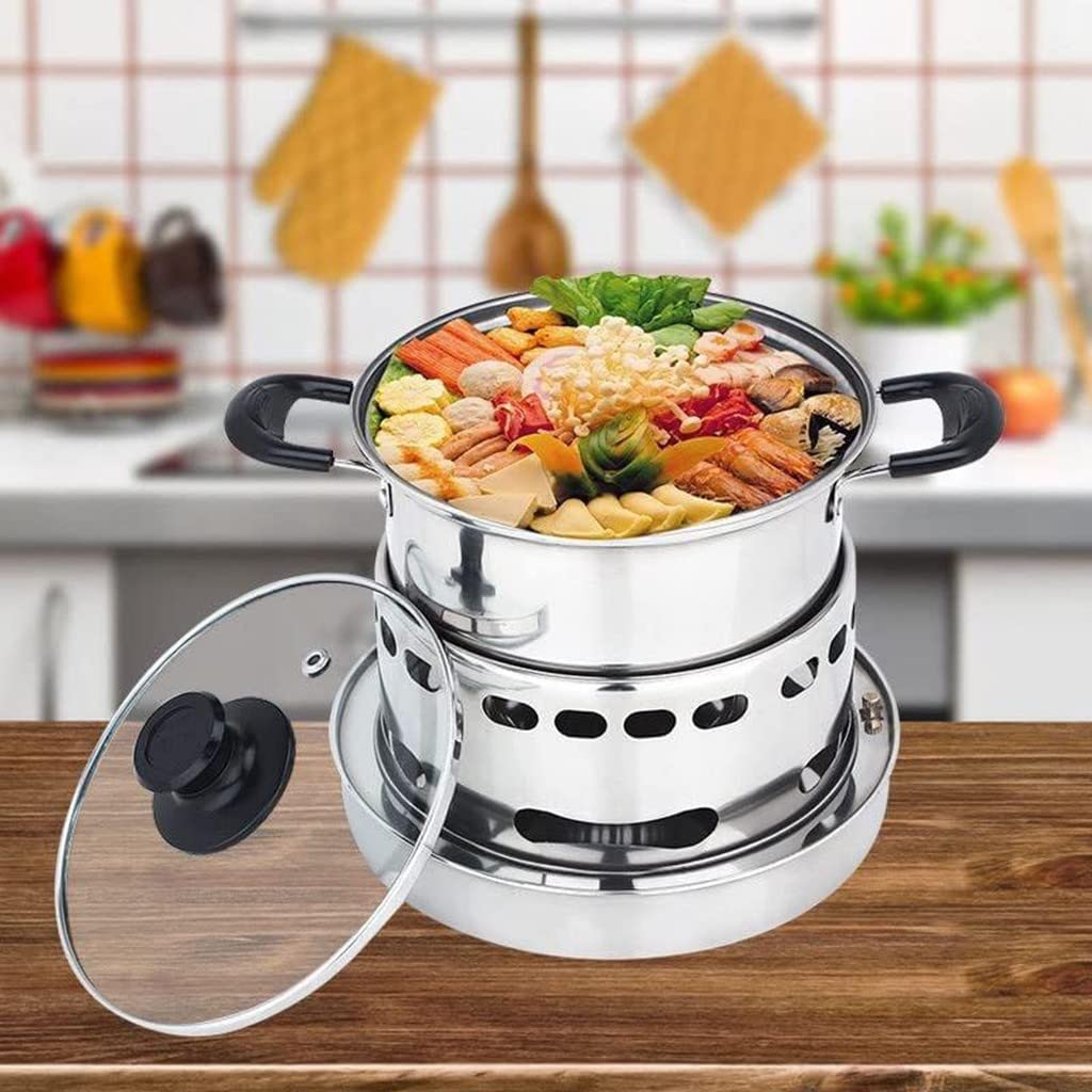 Mini fornello ad Alcool, fornello ad Alcool in Acciaio Inossidabile con pentola, Fornello a spirito, Attrezzatura da Picnic Portatile per Barbecue Picnic Trekking 20cm