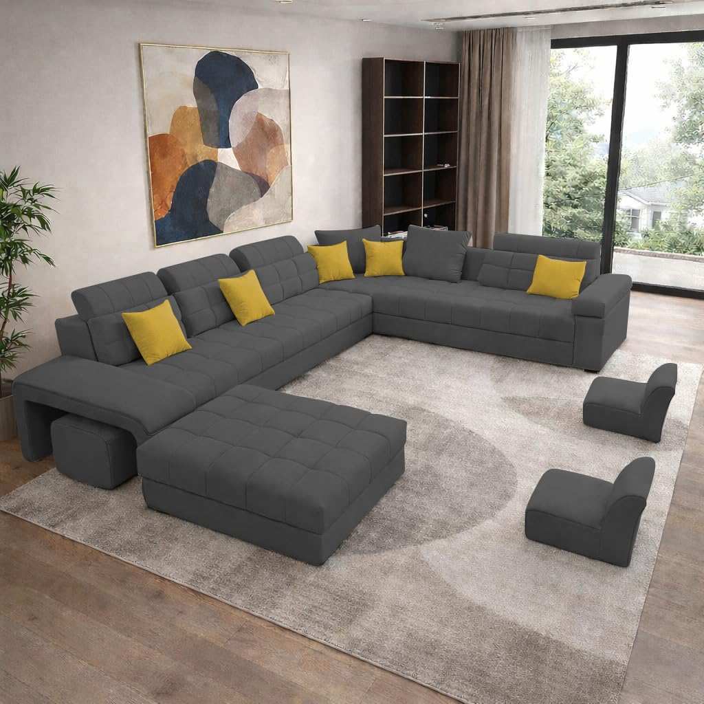 Walter Modern U-Shaped Sectional Sofa Set with Storage | 9 Seater Sofa Couch with Ottoman | Wooden Frame | Premium Colour Fabric | for Living Room & Guest Hall in (Black Colour)-image-38