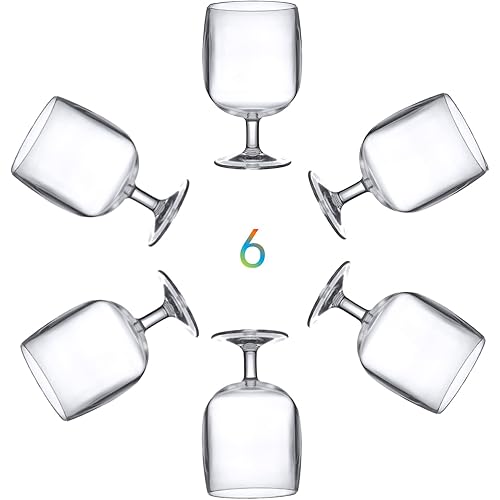 KOXIN-KARLU Classic Stackable 12 ounce Plastic Wine Stems Acrylic Glasses, set of 6 Clear
