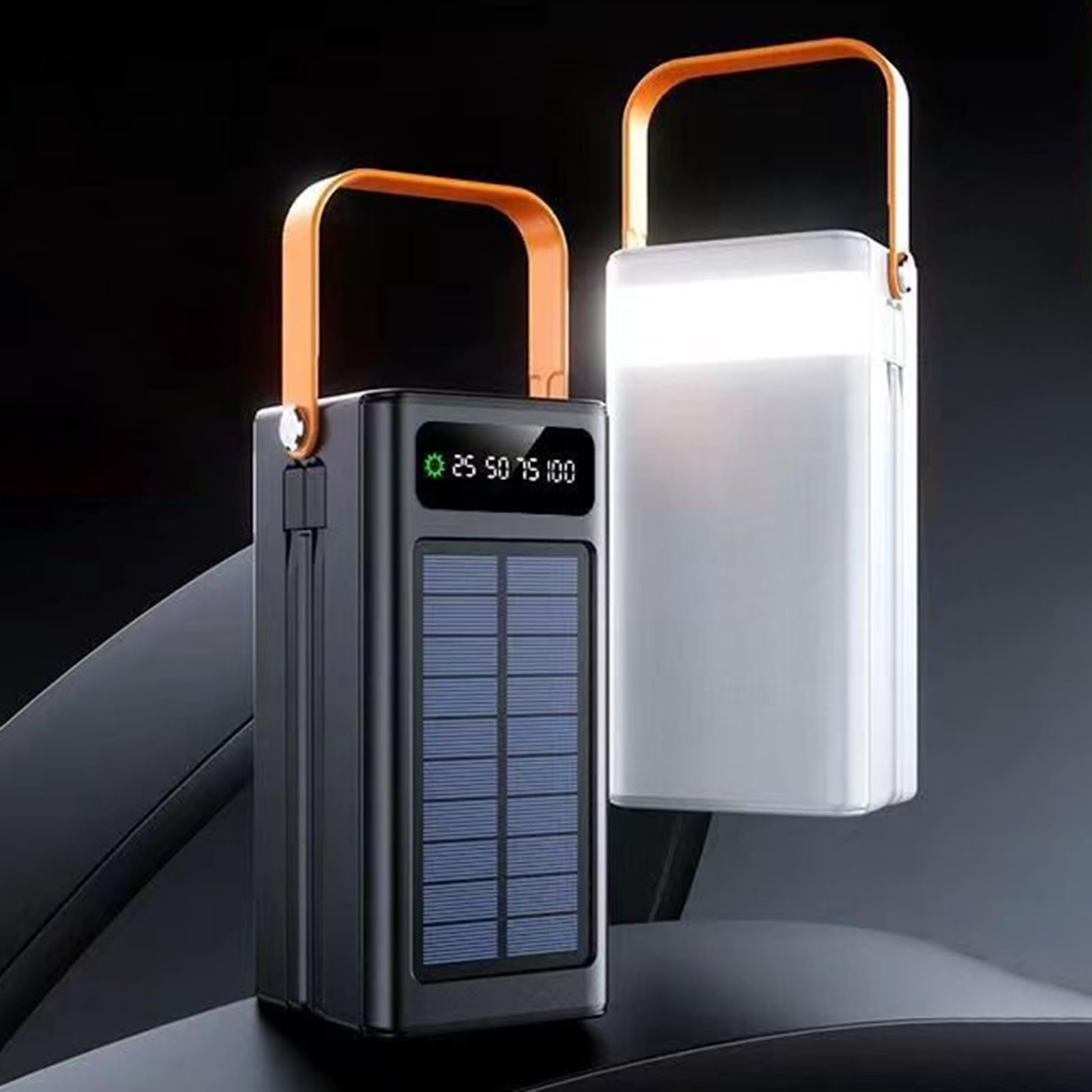 Power Bank Solare - 120W Batteria Esterna 50000mAh Attrezzatura Sopravvivenza | Power Bank Solare Alta Capacità Con Luce Cavi Integrati | 4 Uscite 3 Ingressi Per Tutti I Dispositivi Mobili Viaggio