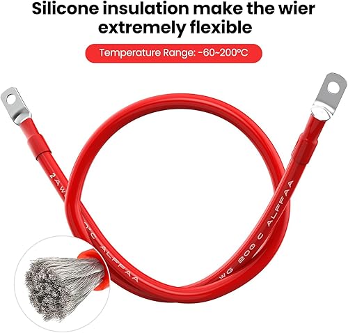 Miniatura 3 de Cables inversores de energía de batería paralela de calibre 4 AWG rojo + negro para energía solar, automovilística y marina (juego) (2 pies)
