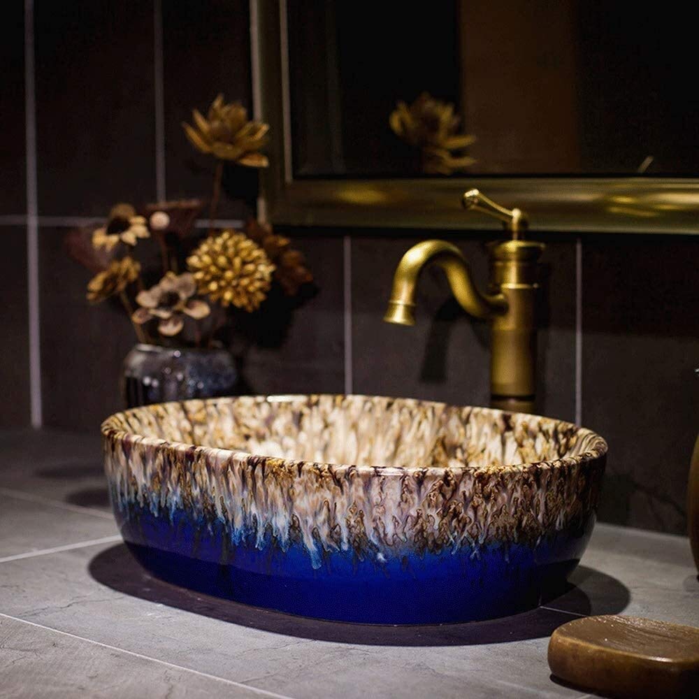 Szafka Pod Umywalkę Z Umywalką, Umywalka Nablatowa, Ceramiczna Umywalka Nablatowa, Owalna Miska Nablatowa, Ręcznie Malowana Umywalka Nablatowa