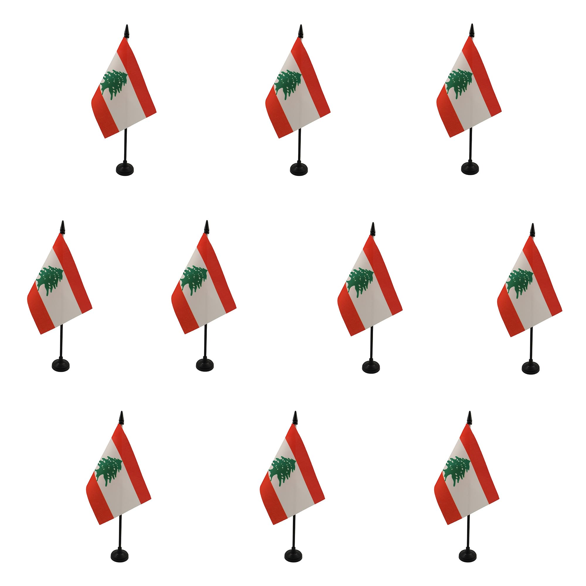 AZ FLAG - Set of 10 Lebanon Table Flag 4'' x 6'' - 10 Small Lebanese Office Flags 100% Polyester 15 x 10 cm - Mini Desk Flag with 10'' Pole and Black Plastic Base — image 1