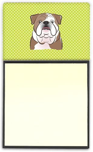 Caroline's Treasures BB1281SN Tablero de ajedrez verde lima Bulldog Inglés Titular de notas adhesivas, Bloc de notas autoadhesivas, Bloc de notas en