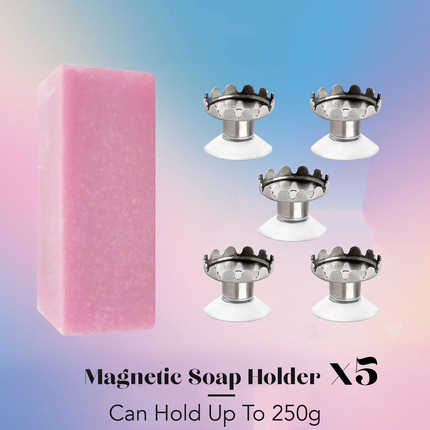 Set of 5 Magnetic Soap Holders with Suction Cup, 5 Soap Holders, 5 Soap Holders - Image 2