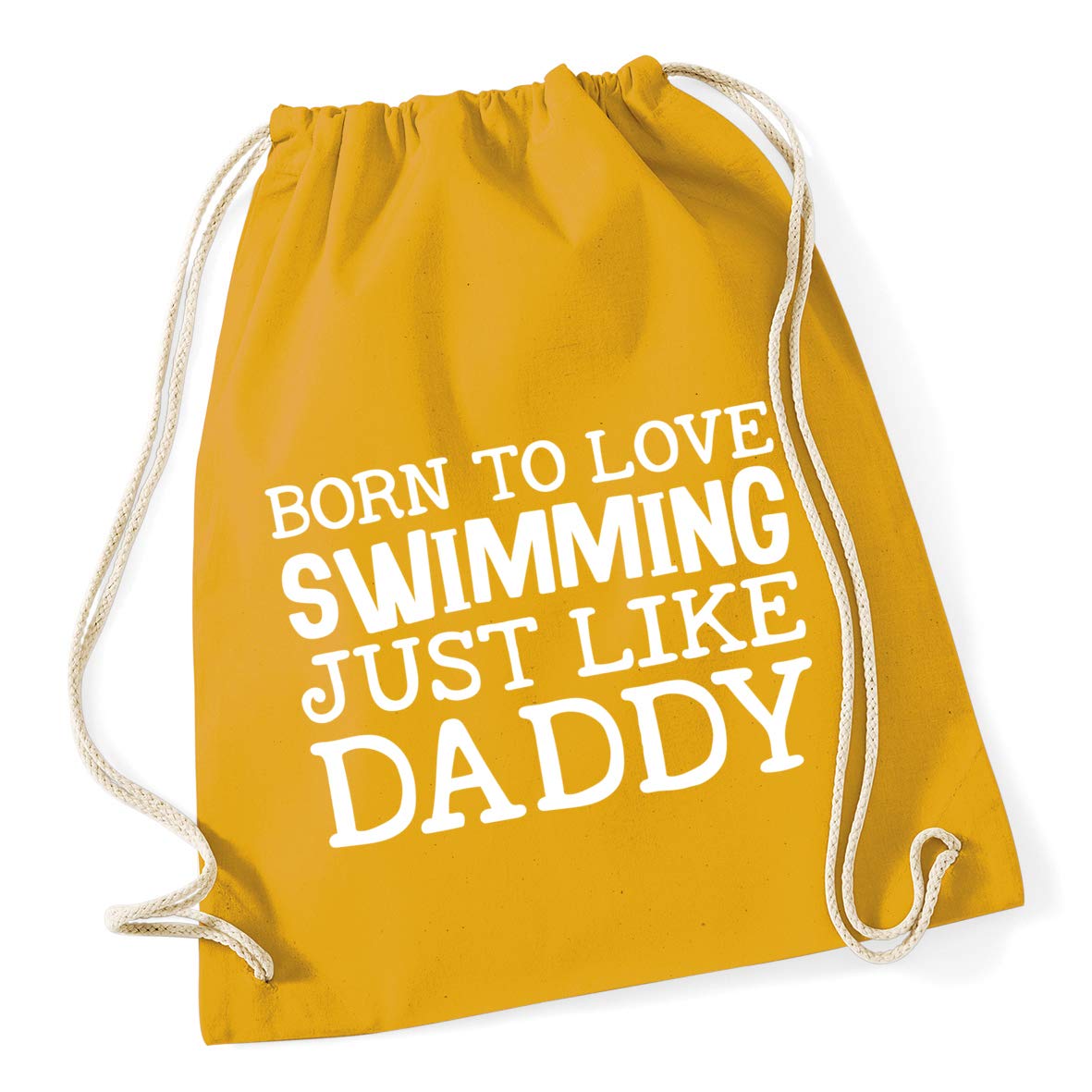 Hippowarehouse Born to love swimming just like daddy Drawstring Cotton School Gym Bag 37cm x 46cm, 12 litres