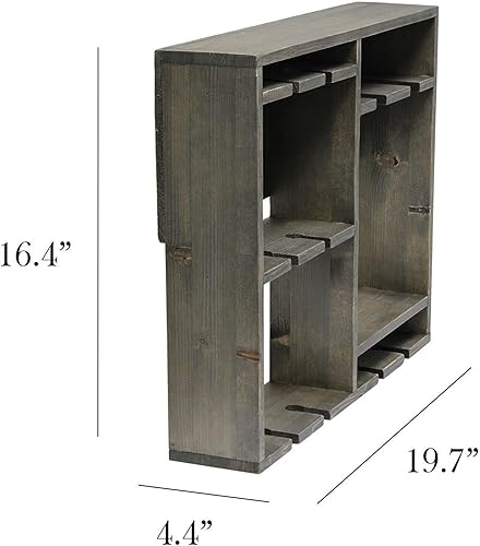 Miniatura 4 de Elegant Designs HG1020-RGY Bartow Estante de madera con soporte de vidrio montado en la pared estante de vino, gris rústico