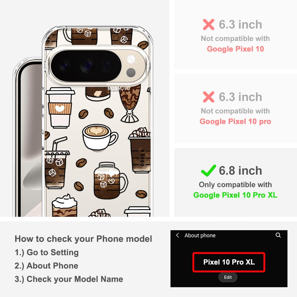 MOSNOVO Case for Google Pixel 10 & Pixel 10 Pro, [Buffertech 6.6ft Military-Grade Drop Protection] [Anti Peel Off Tech] Clear TPU Bumper Phone Case Cover Design - Cute Cherry — view 230