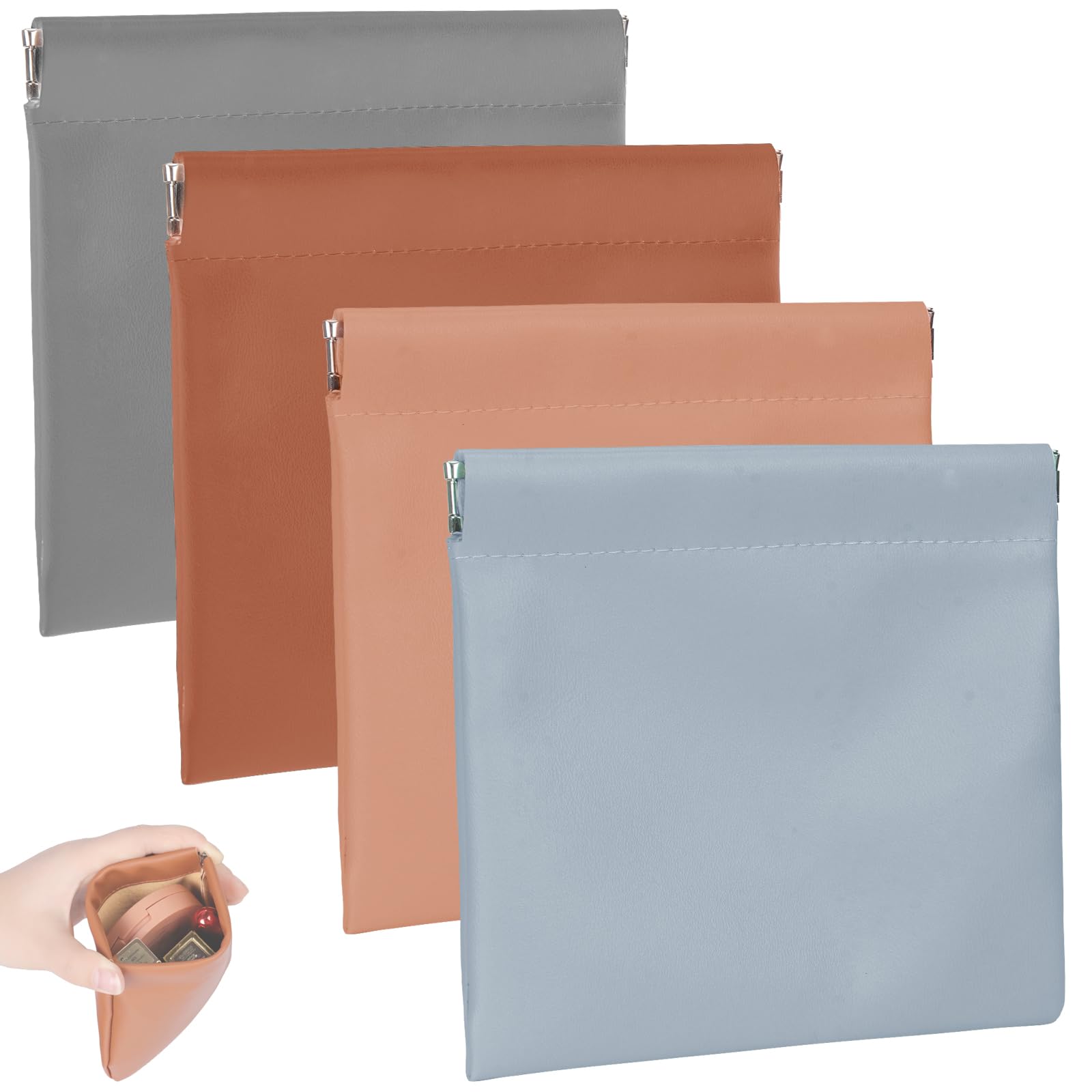 Coin Purse for Men 4pcs Change Purse Pu Leather Simple Press-on Organizer Snap Closure Organizer Pouch Waterproof No Zipper Mini Travel Bag for Headphones Jewelry Cosmetic Change and Papers Cards