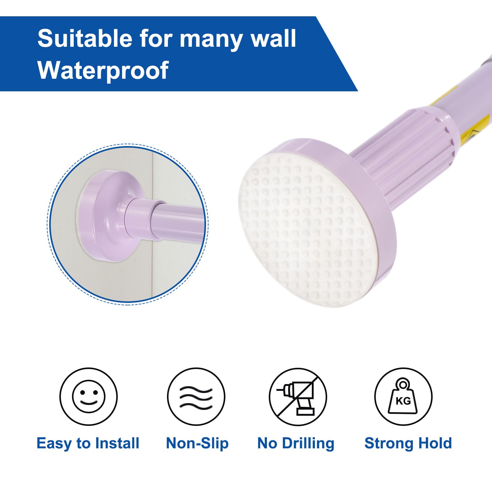 Lot de 2 tringles à rideaux réglables de 91,4 cm à 160 cm sans perçage en acier au carbone extensibles pour fenêtres, portes et armoires Finition violette