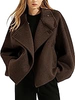 utcoco Women's Cropped Thickened Wool Coat - Oversized Short Pea Jacket Notched Lapel Trench with Pockets