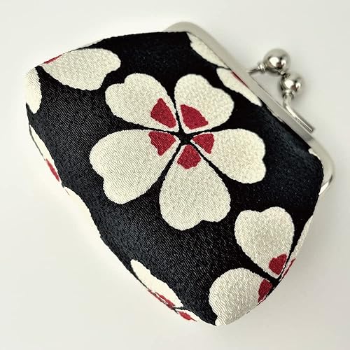 Miniatura 3 de Monedero fabricado en Japón Diseño tradicional Edo Komon Bolsa de cambio pequeña Bolsa grande de cerezo en flor (negro), Marfil, Tradicional Edo