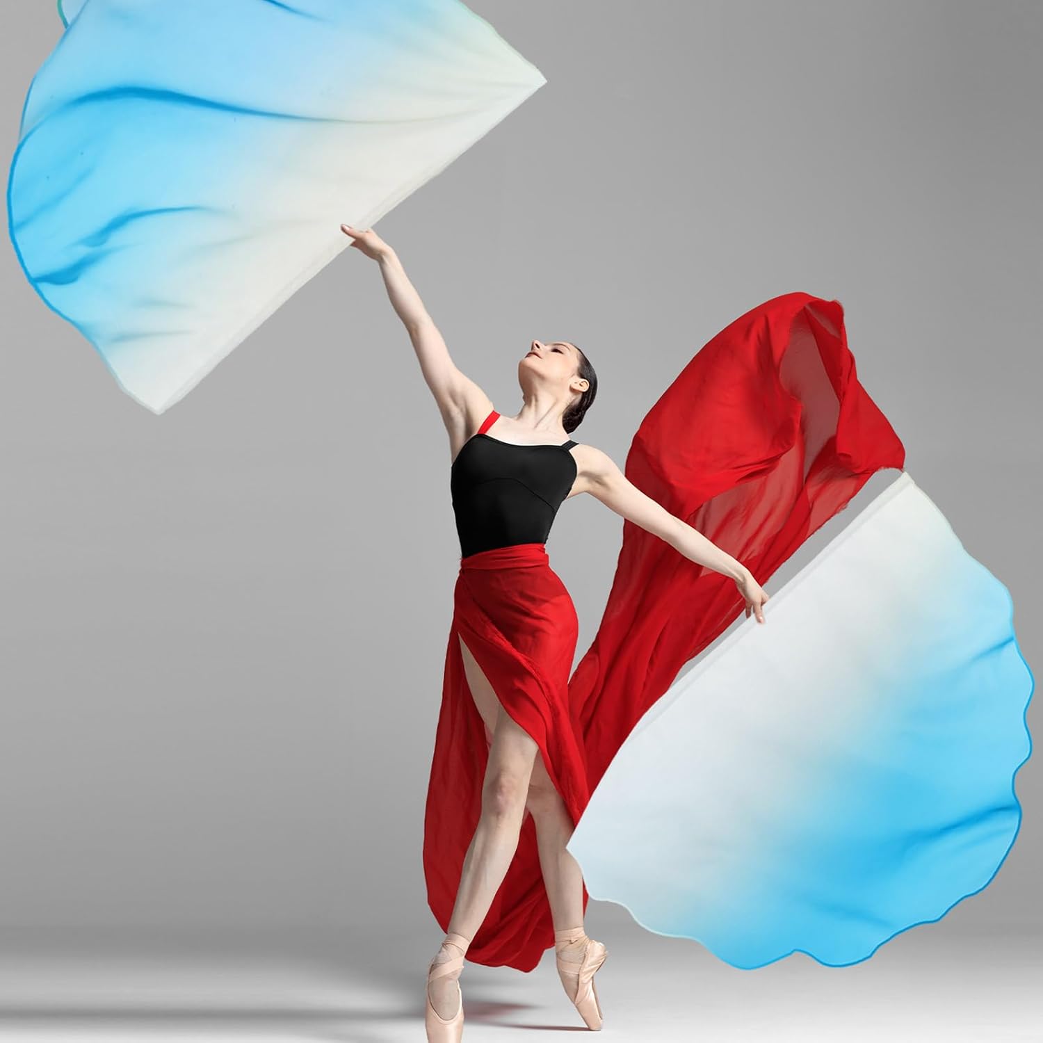 HunnmingRe 8 Set Worship Dance Flags with 8 Pcs Scalable Rod 29.5 x 39.3 Inch Praise Church Flags Semicircle Worship Angel Wing for Girls Adults Practice Performance(Gradient Blue and White)