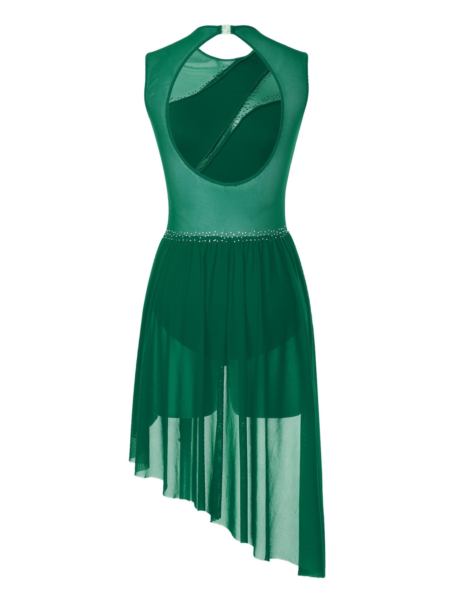 Vestido de Patinaje Mujer Maillot Artístico con Falda sin Mangas Brillante