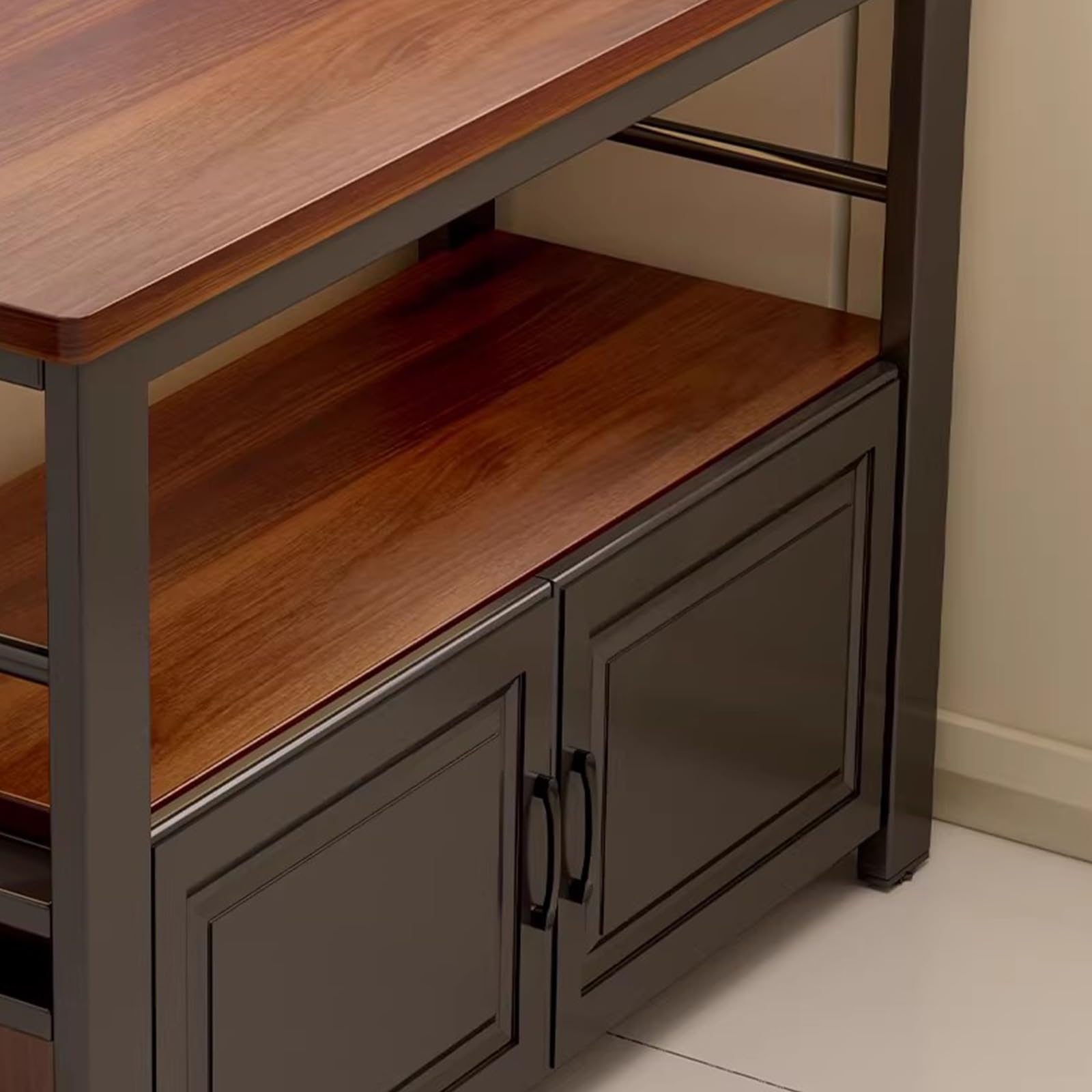 Zf9tBw5sH Unità cucina ad isola Credenza Cucina Isola Piano in legno Struttura in metallo Mobile portaoggetti con ripiano