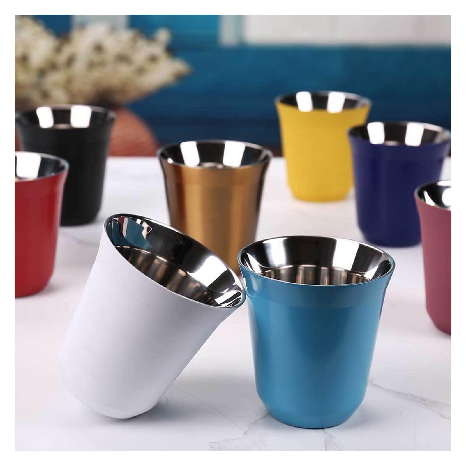 Becher Tassen 160 ml Espressotassen aus Edelstahl for Kaffee, Milch, Wasser, Getränke, Frühstück, isoliert Kaffeebecher (Color : Sky blue)