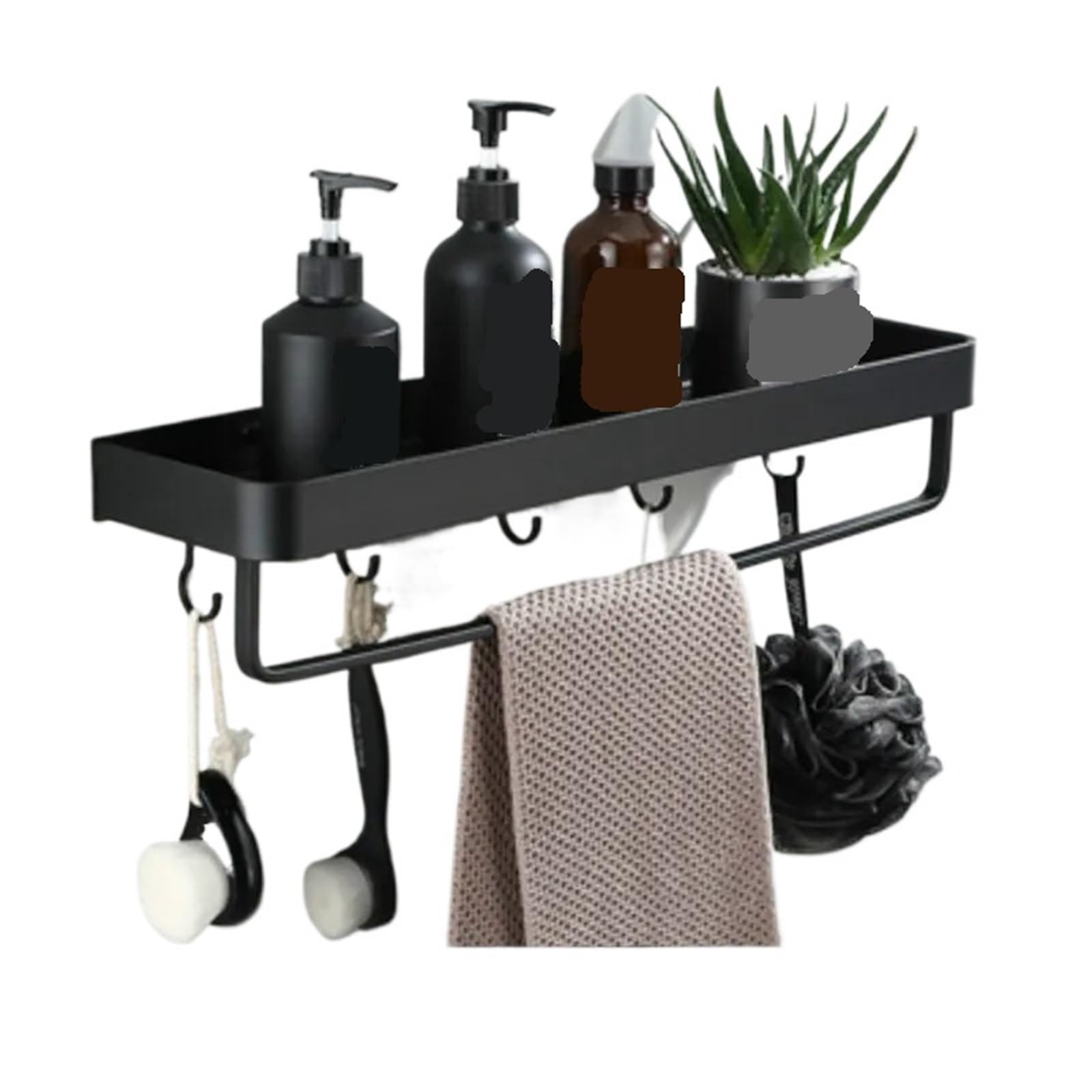 Estanteria ducha Estante de baño sin taladro, organizador, estante almacenamiento, estantes esquina negros, soporte champú for inodoro aluminio montado en la pared para Hogar(50cm towel rail hook)