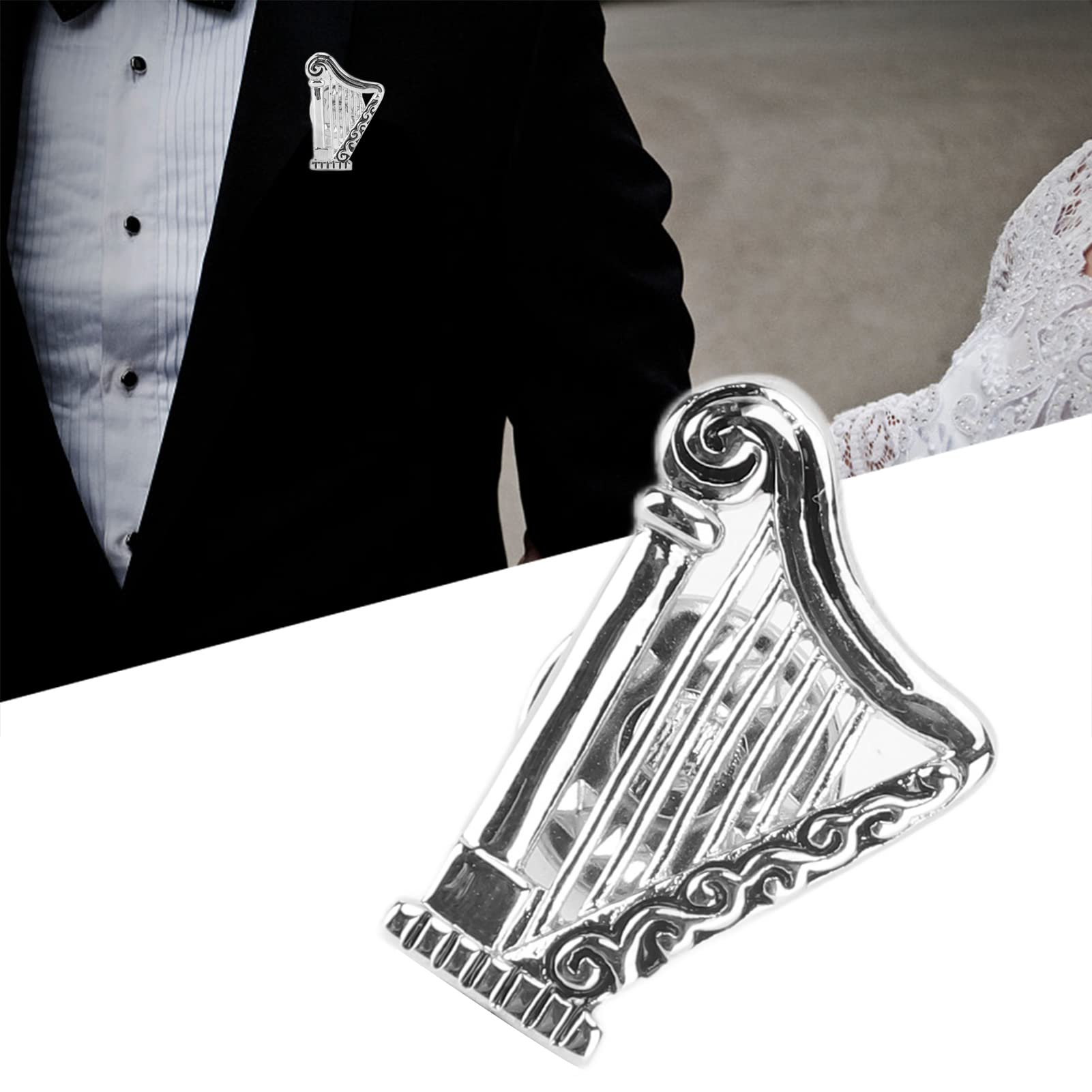 Musical Instrument Harp Brooch Stylish Innovative Silver Glossy Finish Musical Instrument Brooch Pin for Decoration Gifts