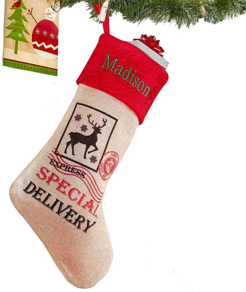 DIBSIES Personalization Station Personalized Classic Burlap Christmas Stocking (Special Delivery)