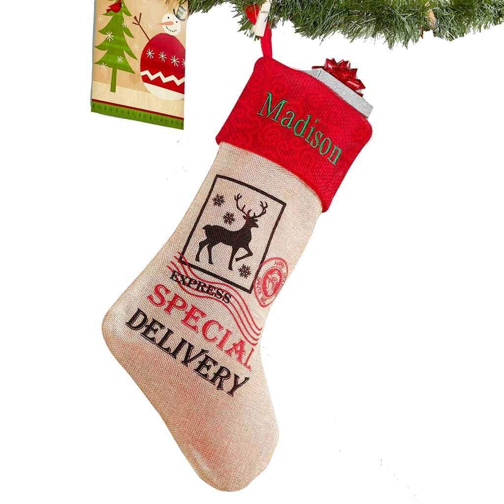 DIBSIES Personalization Station Personalized Classic Burlap Christmas Stocking (Special Delivery)