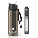 Survimate 5-Stage 0.01μm Ultra-Filtration Filtered Water Bottle, BPA-Free Material, NSF/ANSI 42&372 Certified, Portable Water Filter Bottle for Survival, Camping, Hiking, and Emergency Use 22 Ounces Black