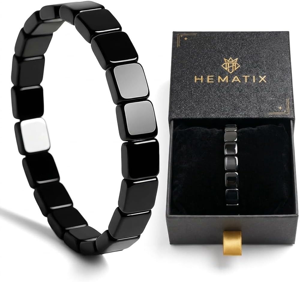Hematite Beaded Bracelet for Men, 8mm Polished Stones, 7-7.5 Inch, Men's Bracelets Stone Accessory