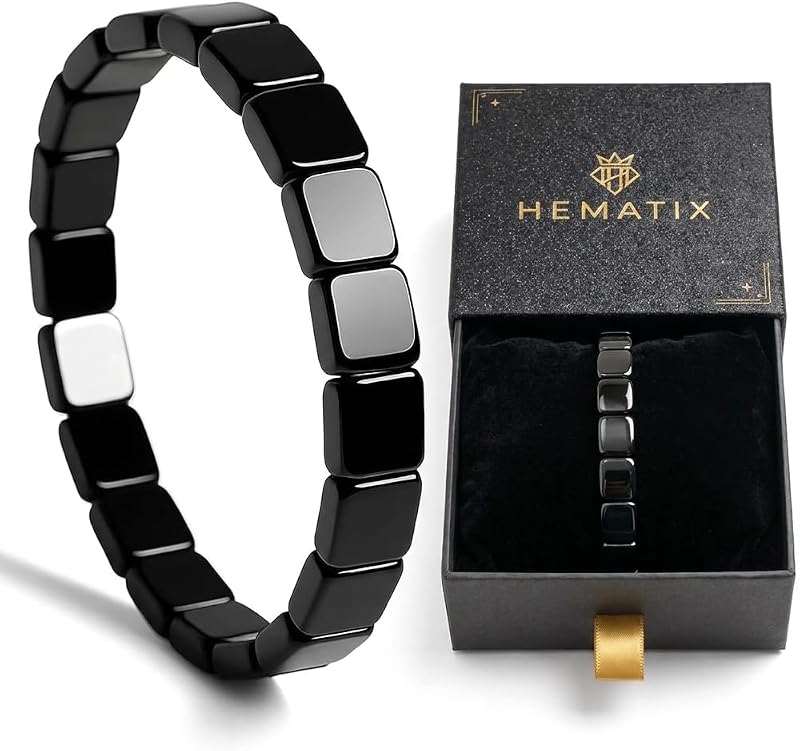 Hematite Beaded Bracelet for Men, 8mm Polished Stones, 7-7.5 Inch, Men's Bracelets Stone Accessory