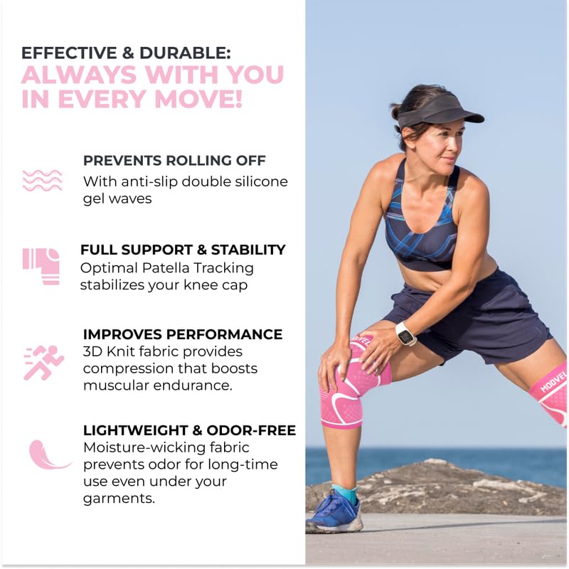 Miniatura 6 de Modvel Paquete de 2 rodilleras para mujeres y hombres  Rodilleras de compresión de entrenamiento para aliviar el dolor de rodilla, apoyo articular