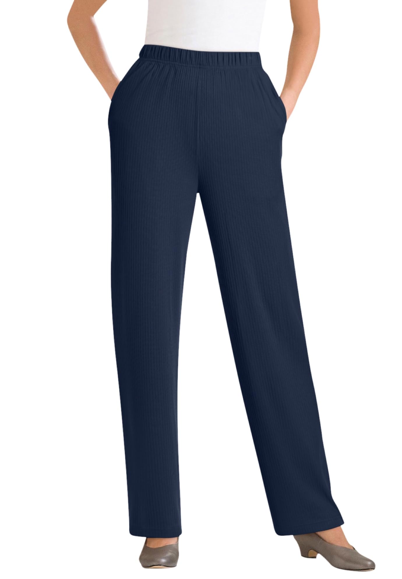Woman Within Plus Size 7-Day Rib-Knit Wide-Leg Pull-On Pants