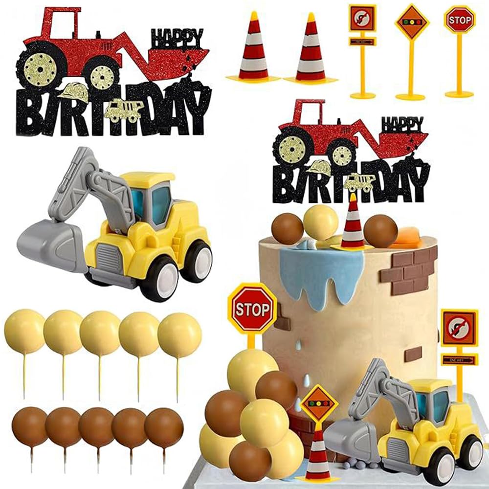 YGCHEN Bagger Tortendeko Verkehrsschilder Geburtstag Kugel K