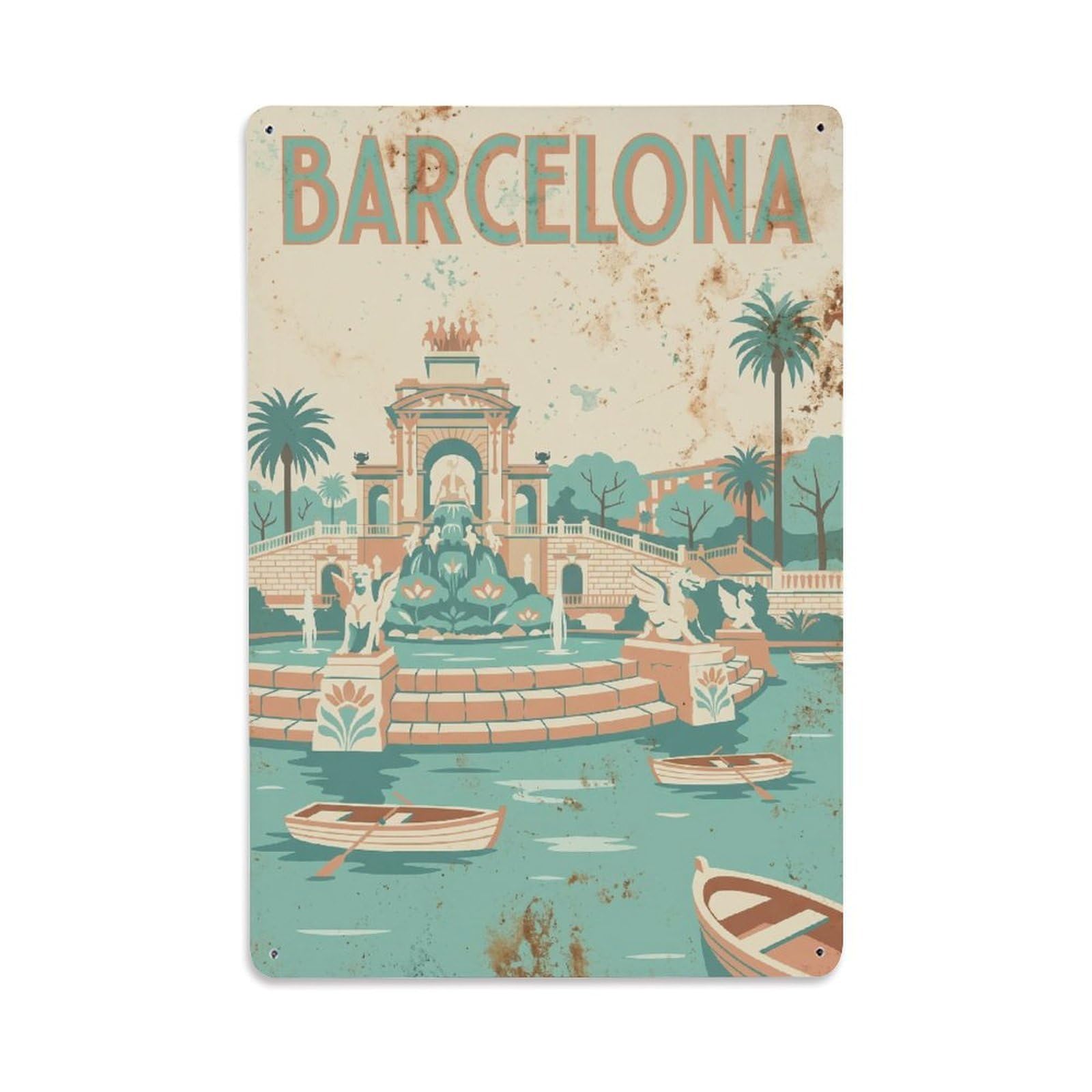 Este 8X12inch Style Vintage Travel Barcelona Spain Magnificent Metal Tin Sign