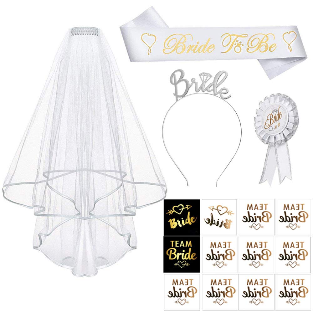 Set Decorazioni Addio Al Nubilato: Fascia Bride To Be, Velo Con Pettine, Tiara, Badge E Tatuaggi Glitter