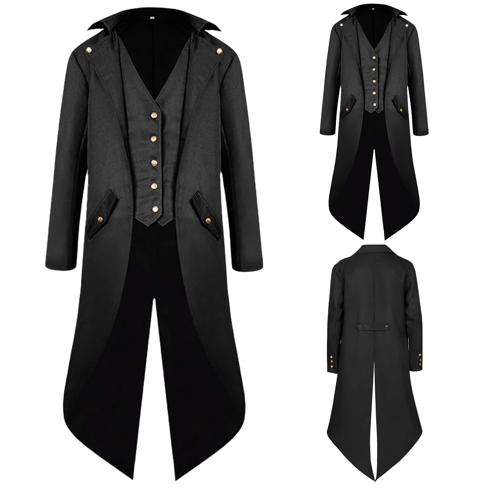 NFAOEGJ Men Medieval Tailcoat Steampunk Victorian Costume Mens Medieval Gothic Vintage Jacket Halloween Costum (Black, XXL) โ image 1