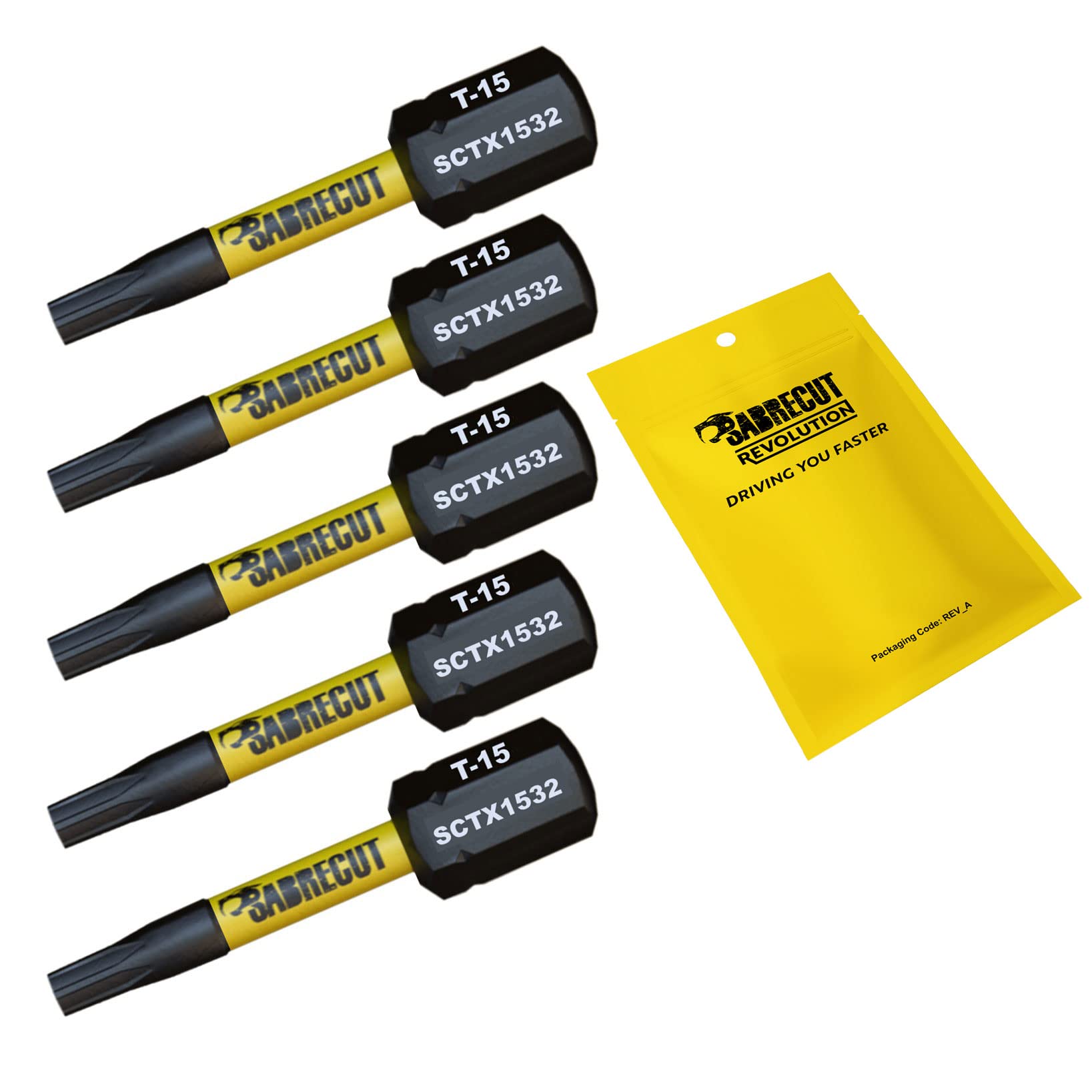 Sabrecut 5 X Sctx1532_5 32Mm T15 Tx15 Magnetic Impact Screwdriver Driver Bits Set Torx Heavy Duty