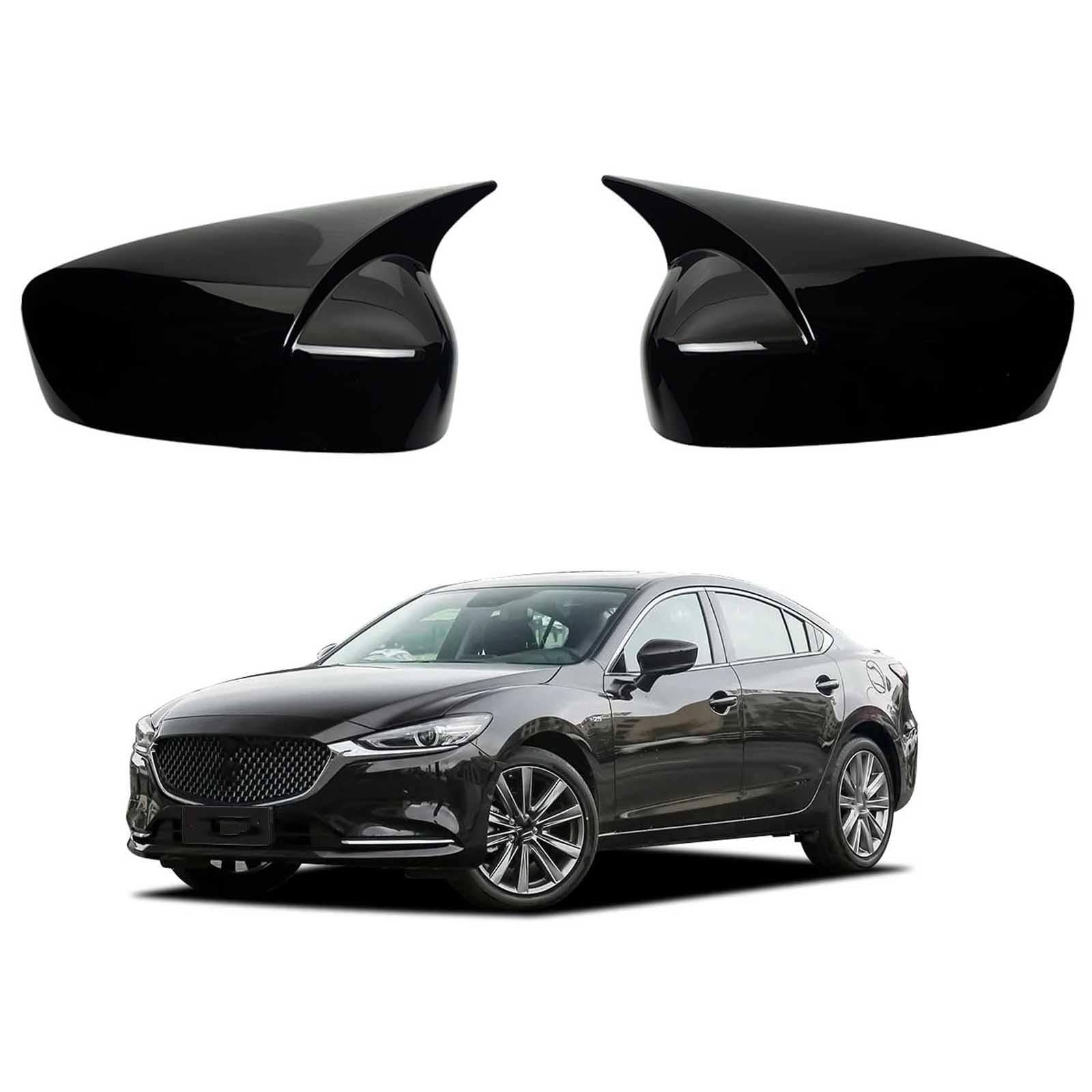 PAPEP Door Mirror Cover Caps for Mazda 6 Atenza 2018-2021, Left Right Side Wing Rearview Mirror Cover Lid 2 Pieces Exterior Styling Accessory,Glossy black
