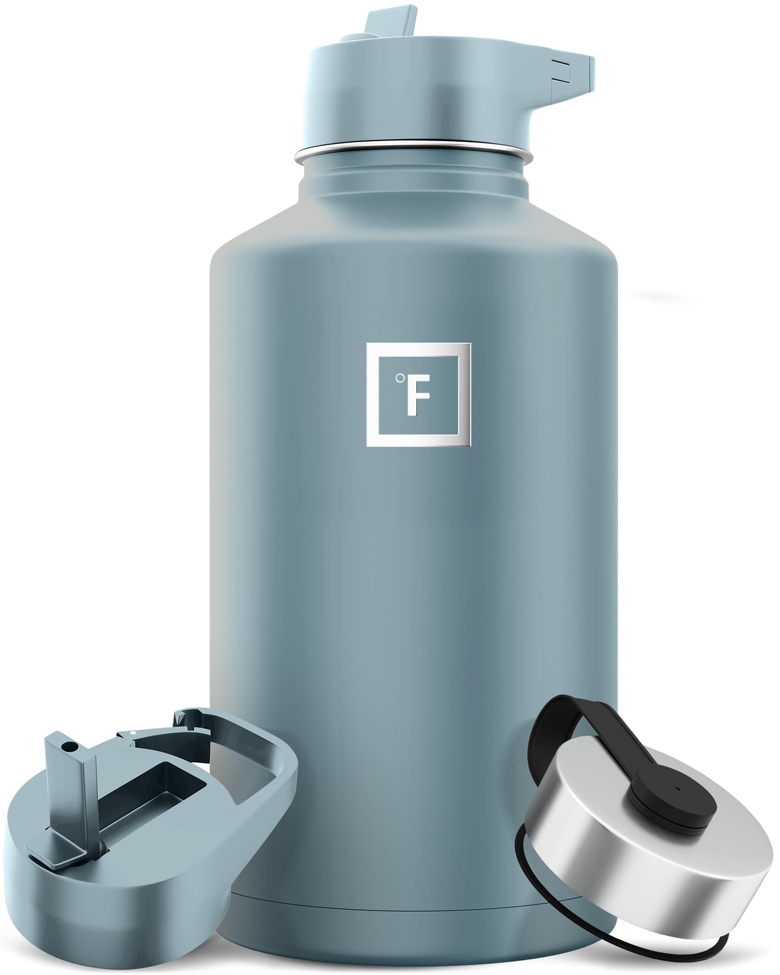 IRON °FLASK Camping &amp; Hiking Hydration Flask with Straw, Wide Mouth Insulated Stainless Steel Sports Water Bottle - 64 oz Elemental Gray