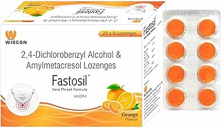Fastosil Orange Lozenges Sore for throat (80 Lozenges) | Orange Flavour | Quick Relief from Sore Throat, Itchy Throat and Scratchy Throat | Anti Septic | cold cough tablets | Anti bacterial | Family pack