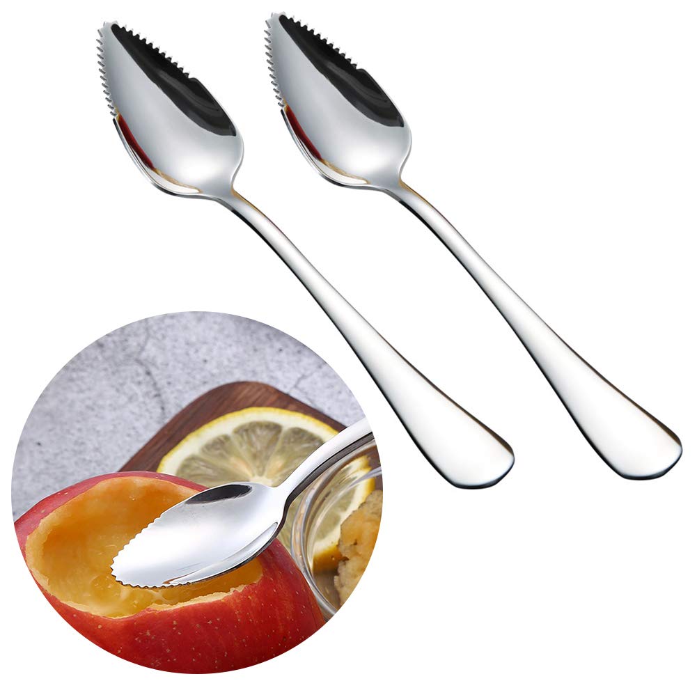 6 Cuillères Dentelées En Acier Inoxydable | Pour Agrumes, Fruits, Desserts | 15,2 Cm | Argent, Doré, Arc-en-Ciel Lot Cuillères Inox Arc-en-ciel