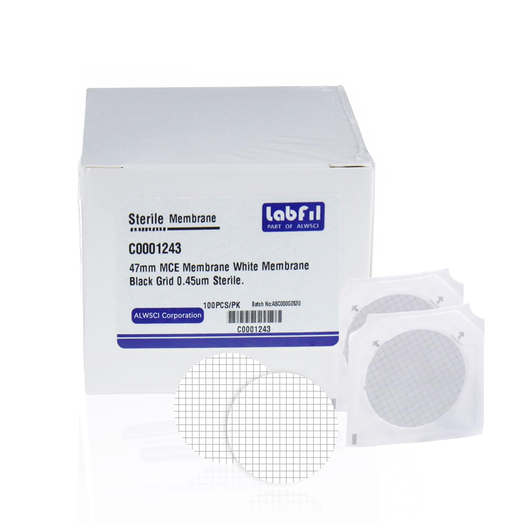 MCE Membrane Filter, Sterile MCE Gridded Membrane Filter, Diameter: 47 mm, Pore:0.45 Micron,Pack of 100