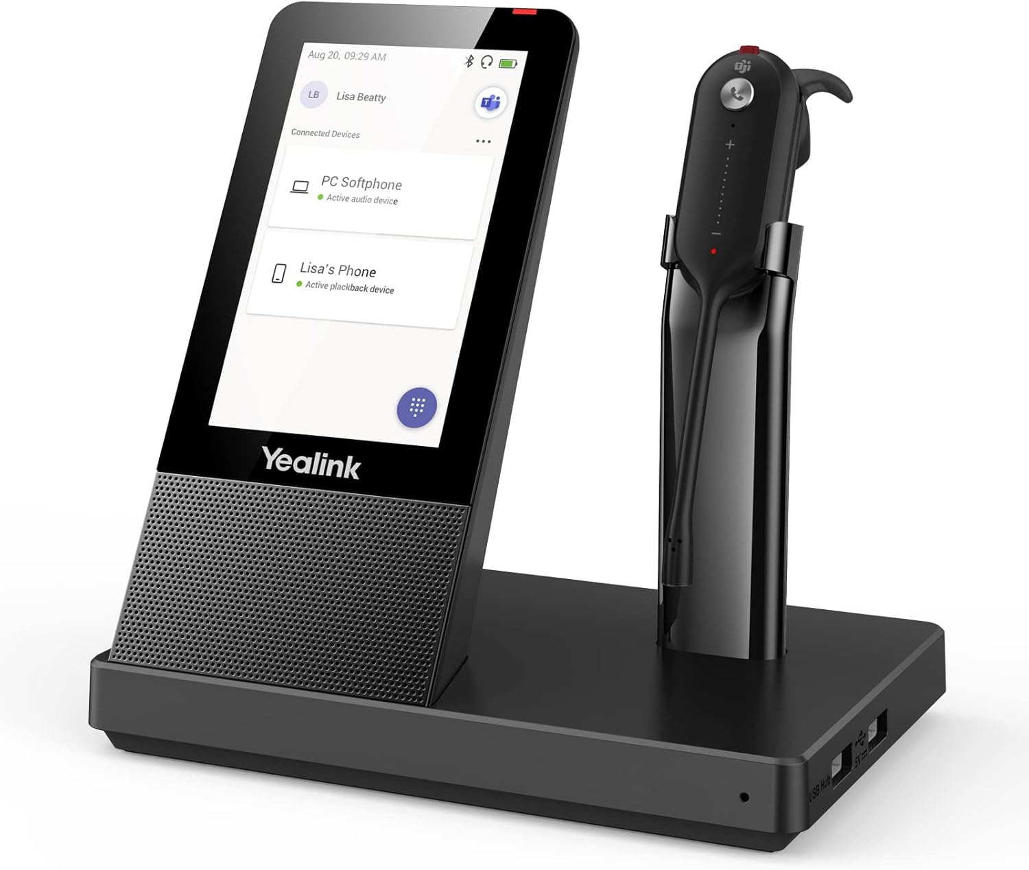 Yealink WH67 Wireless DECT Headset Teams Certified,Long Wireless Range 120m/394ft,Talk Time 8H,Speaker,Work with PC/Laptop/Desk Phone,and Cell Phone (USB-A,Bluetooth),Noise Canceling Microphone
