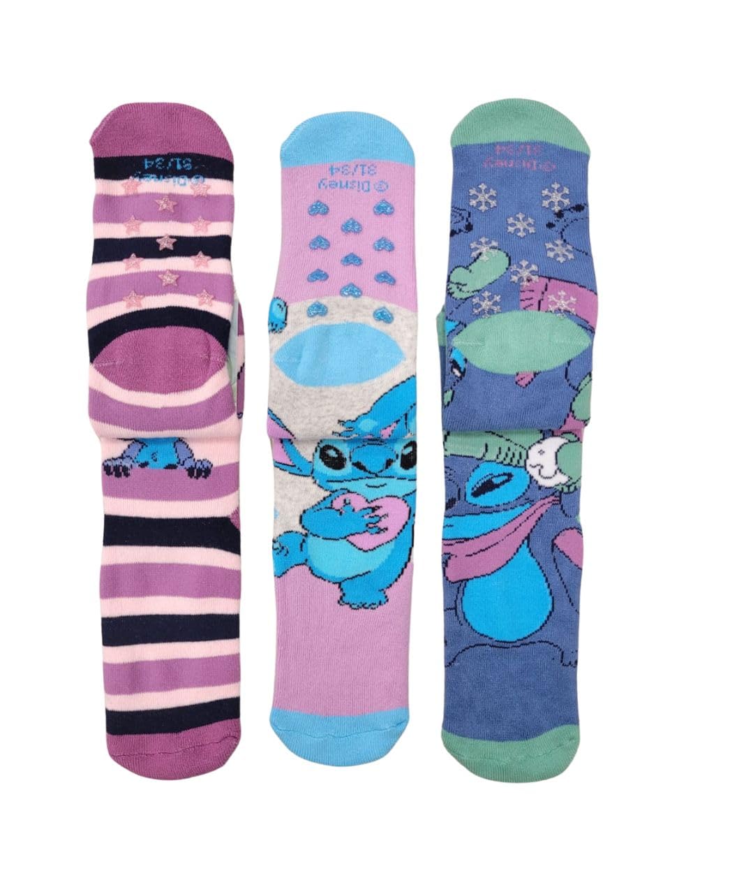 Disney Calze Antiscivolo Lilo e Stitch, Un Paio di Calzini gommati per Bambina (XH0626 Viola, Numero 23-26)