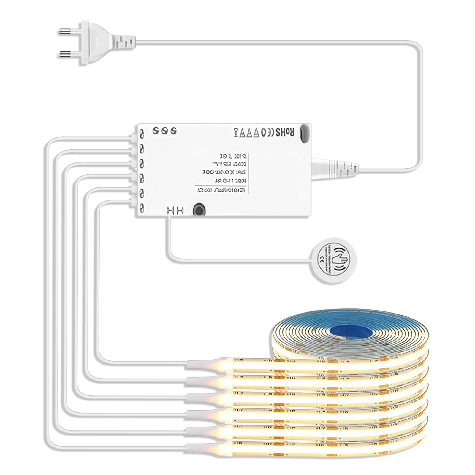 Taśma LED COB, 12 V Cabinet Lights COB LED, 6 rolek 1 m 3000 K ciepła biel taśma LED z dotykowym ściemniaczem, przełączanie światła, do witryn, szafek, szafek na wino, paneli akustycznych, oświetlenie