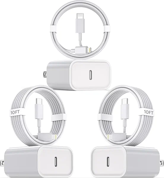 10Foot Fast iPhone Charging Cable,3-Pack Super Fast i Phone Charger USB C Charging Block Wall Charger PD Adapter with 10FT Type C to Lightning Cable Cord for iPhone 14/13/12/11ProMax/XS Max/XS/XR/8/SE