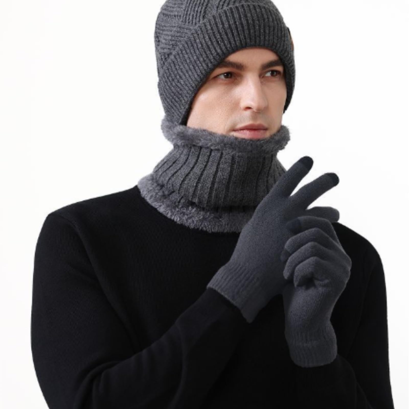 Hiver Ensemble Bonnets, Écharpes, Gants Et Combinaisons Thermiques Doublées En Polaire Ensemble Chaud et Doux