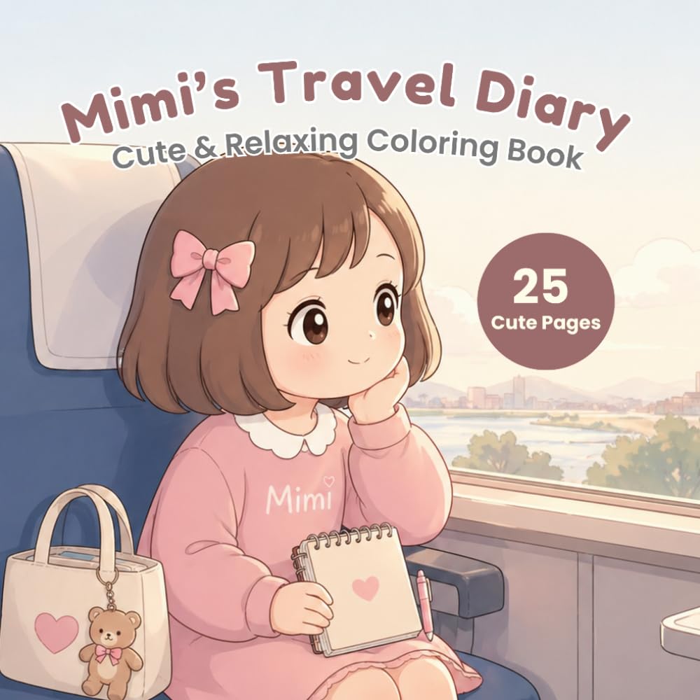 Mimi’s Travel Diary Coloring Book: Peaceful Travel Moments for Relaxation – 25 Simple and Adorable Pages for Stress Relief (Mimi Coloring Series)