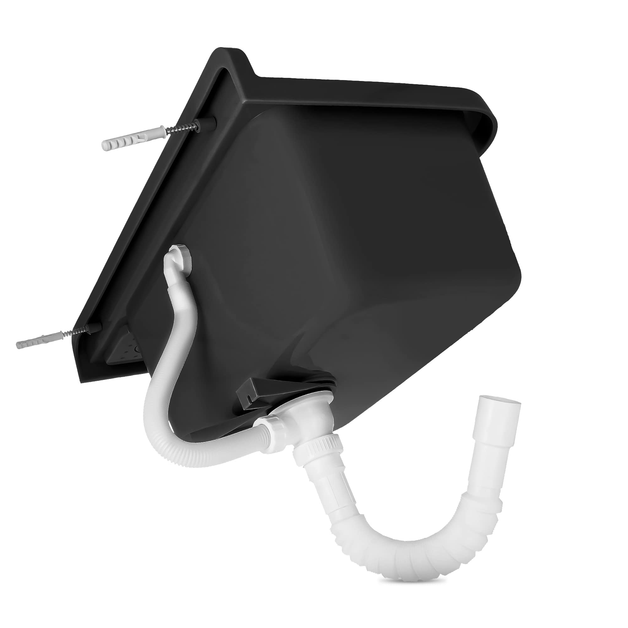 Waschbecken mit Regal 60 x 34 x 21 cm Schwarz | Spülbecken Ausgussbecken Waschtrog Becken Ablage Überlauf Gewerbe Waschraum Garten Garage Keller Werkstatt Waschküche Außenwaschbecken Gartenwaschbecken