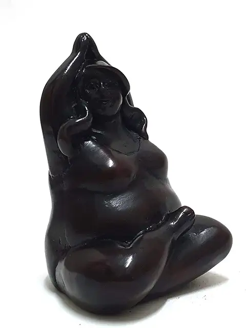 Sitting Fat Lady Statue 13cm Brown - Fat Lady Figurines for Indoor or Outdoor