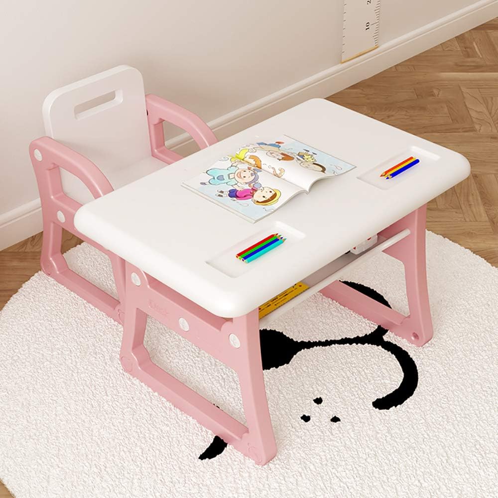 Juego De Mesa Y Sillas De Estudio para Niños Juego De Bebé Mesa De Juguete Dibujo En Casa Escritorio para Comer Mesas Multifuncionales De Educación Temprana,Rosado,A